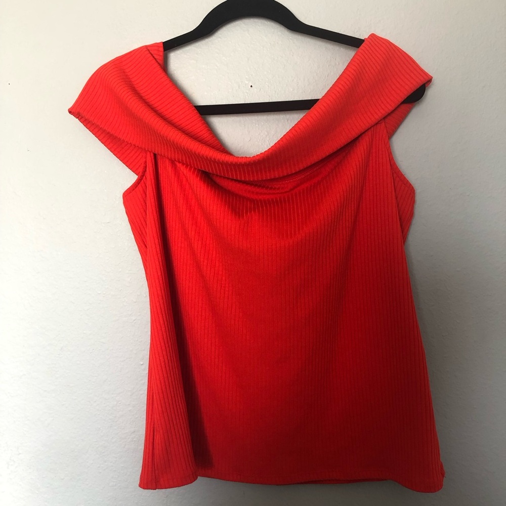 a new day Vibrant Red Cowl Neck Off-shoulder Ribbed Top Size XXL
